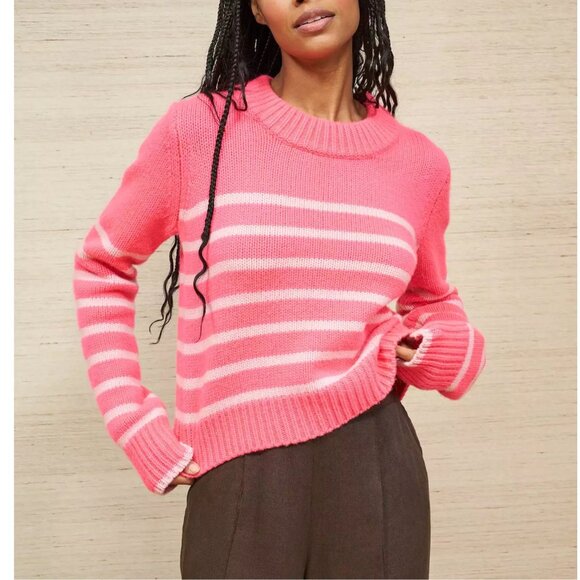 La Ligne Mini Marin Hot Pink Bubblegum Striped Wool Cashmere Long Sleeve Sweater - Picture 2 of 12